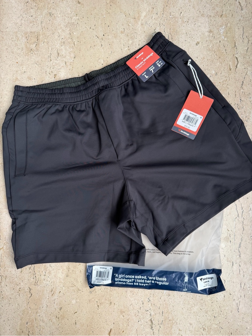 Birddogs ElasTech Gym Shorts Mens Large Moonless Night Black 7” Lined NWT